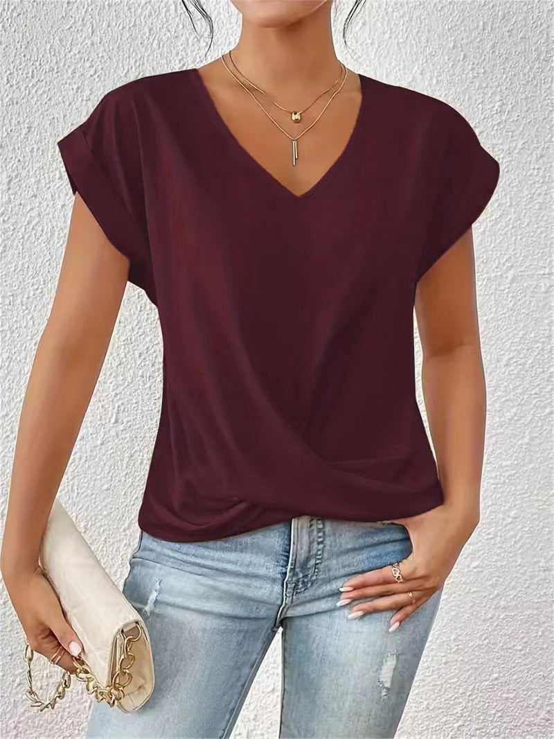 Fashion V-neck Short-sleeve T-shirt Summer Casual