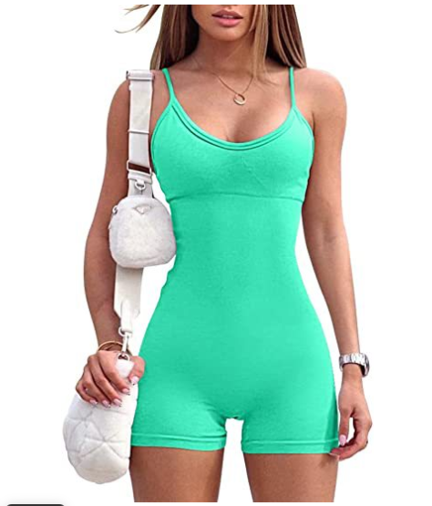Spaghetti Strap Shorts Jumpsuit Sports Yoga Workout Tight Romper