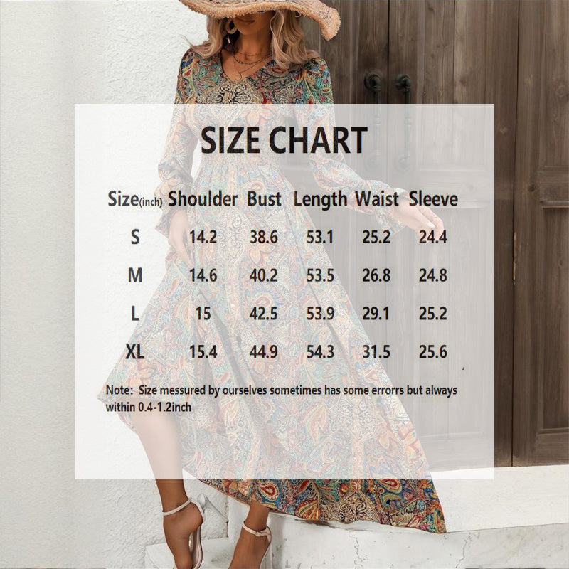 Women's V-Neck Retro Geometric Print Flounce Sleeve Dress