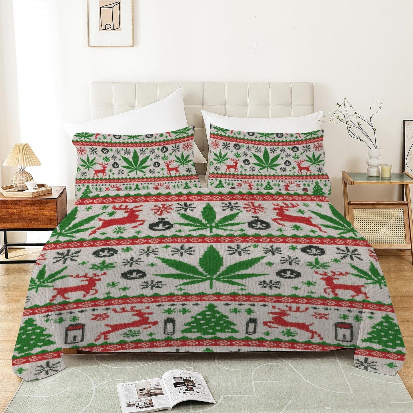 OG Xmas 4-Piece Bedding Set with Blank Fitted Sheet (Queen 68.9x82.7inch)
