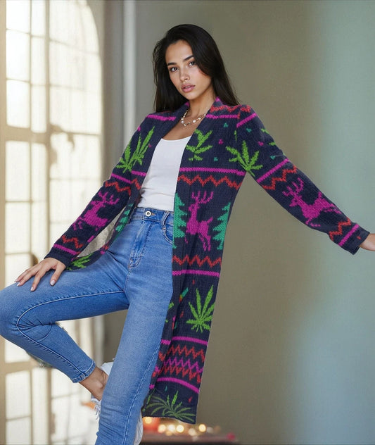 Neon Xmas Mid-Length Cardigan