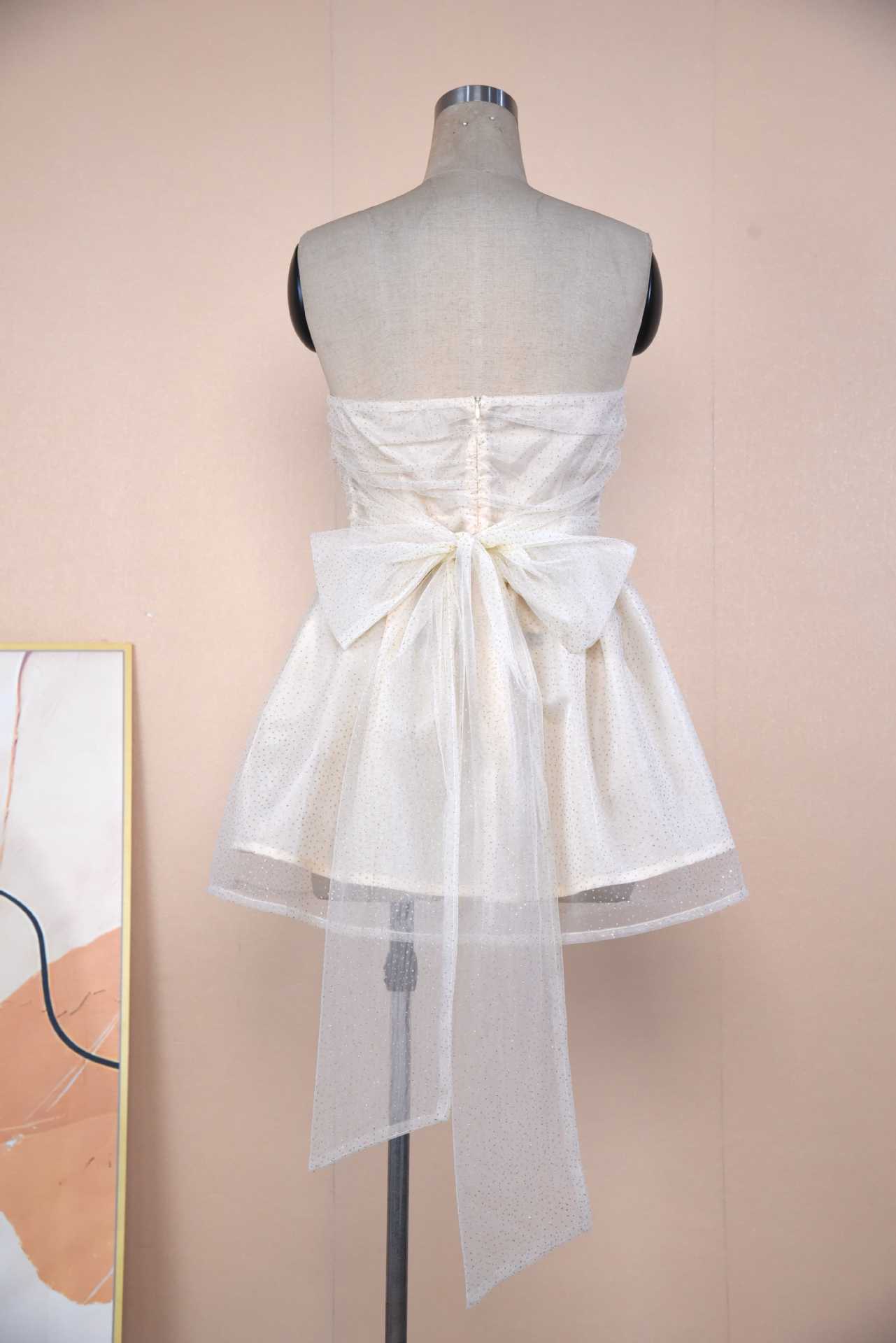 Tube Top Lace Dress With Back Bow-knot Summer Fashion