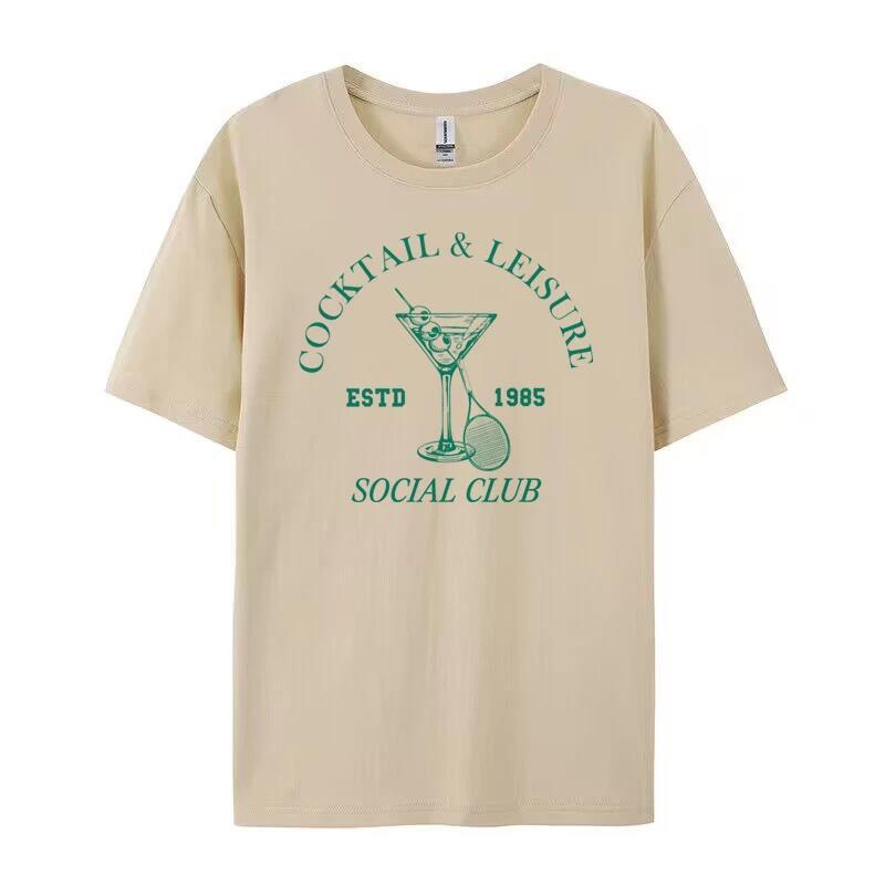 Cocktail Leisure Retro Graphic Tees Women Vintage Tennis Spo