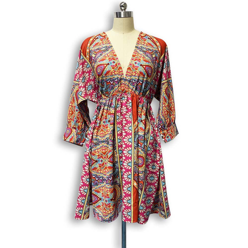 Amazon Ebay Sexy V-neck Waist Print Dress