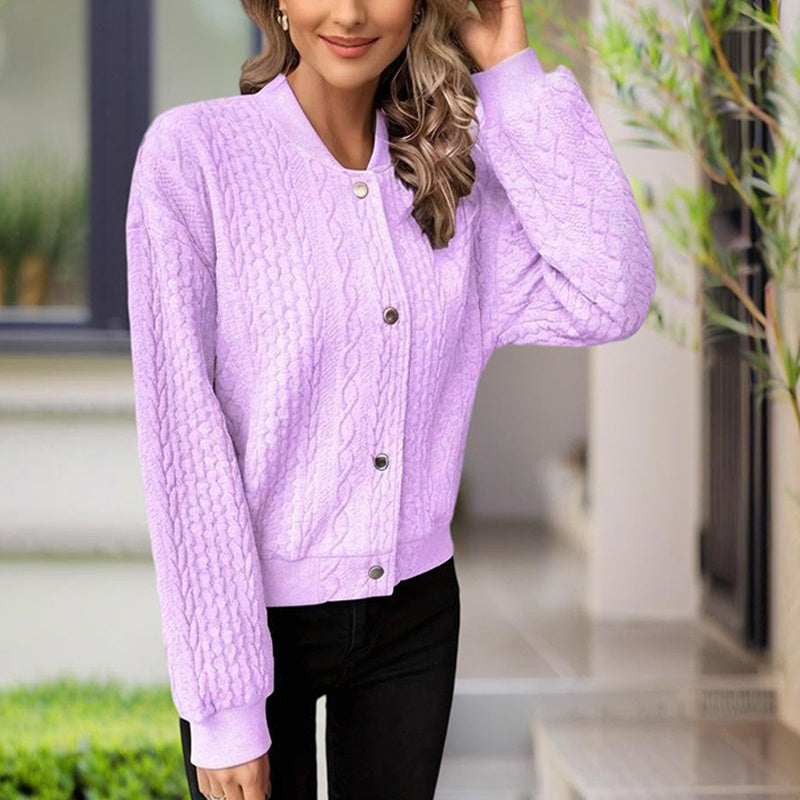 Women's Solid Color Button-Up Long Sleeve Jacket