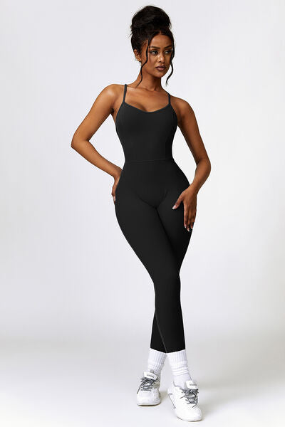 Basic Bae Open Back Spaghetti Strap Active Jumpsuit