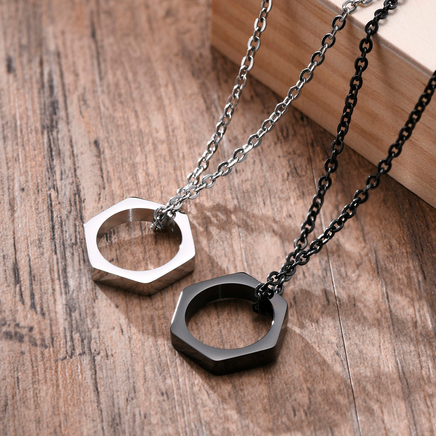 Hexagon Pendant Necklaces For Men Geometric Trangle Square