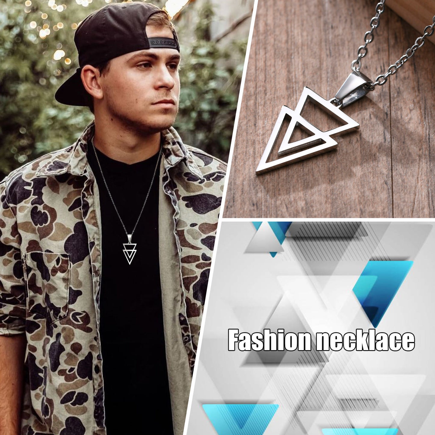 Hexagon Pendant Necklaces For Men Geometric Trangle Square