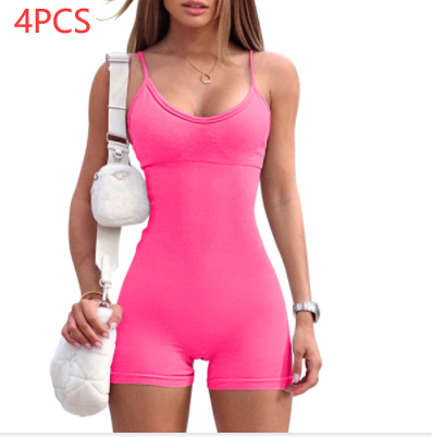 Spaghetti Strap Shorts Jumpsuit Sports Yoga Workout Tight Romper