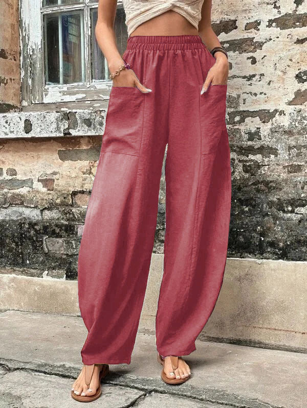 Women's Pants Solid Color Casual Elastic Pants With Pockets