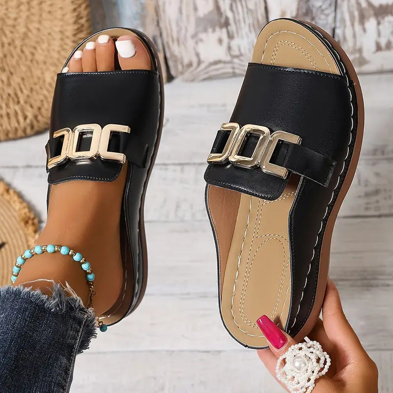 Ins Chain Wedges Sandals Summer Fashion Platform Peep-toed Slides Slippers