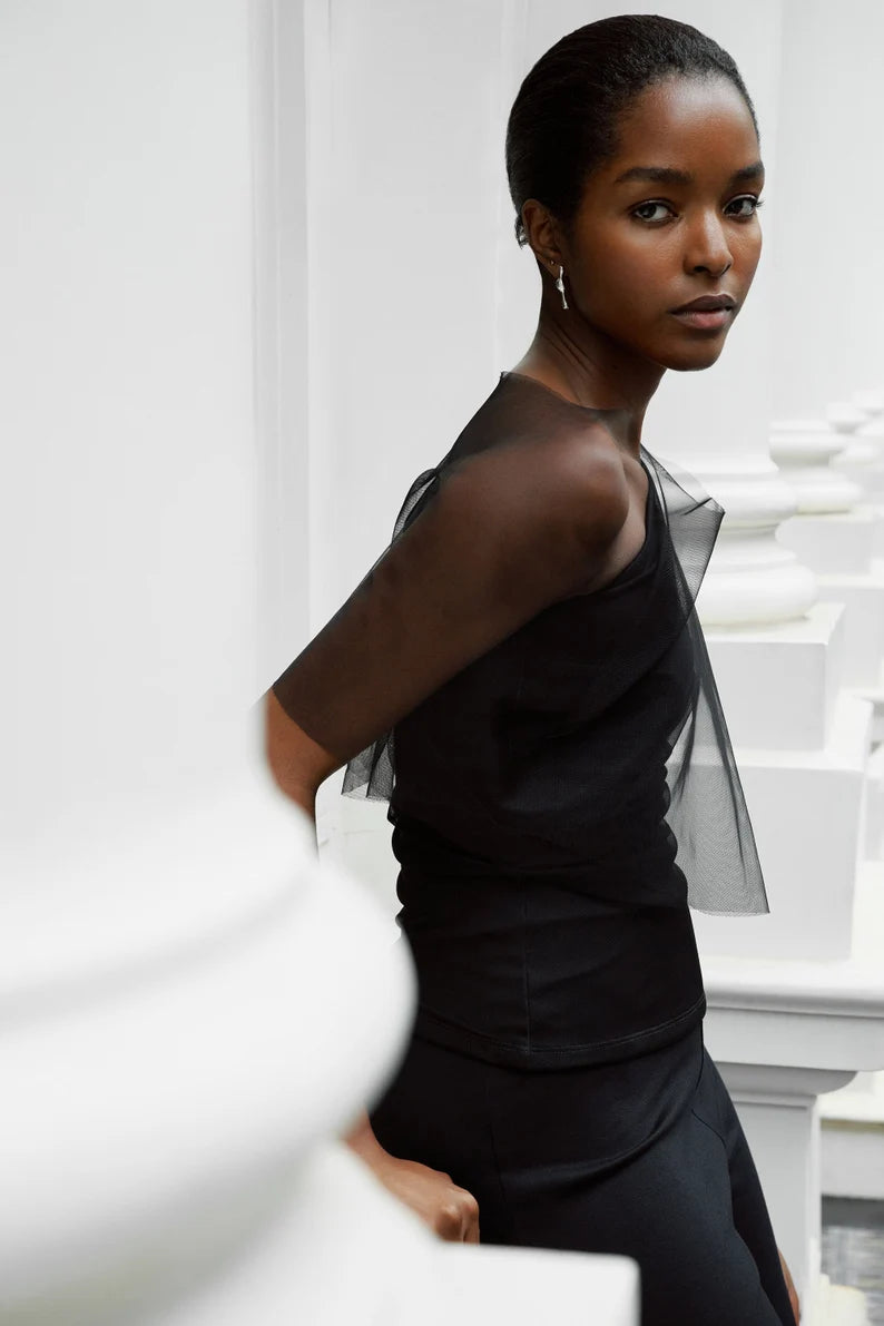 Black Mesh Cocktail Top