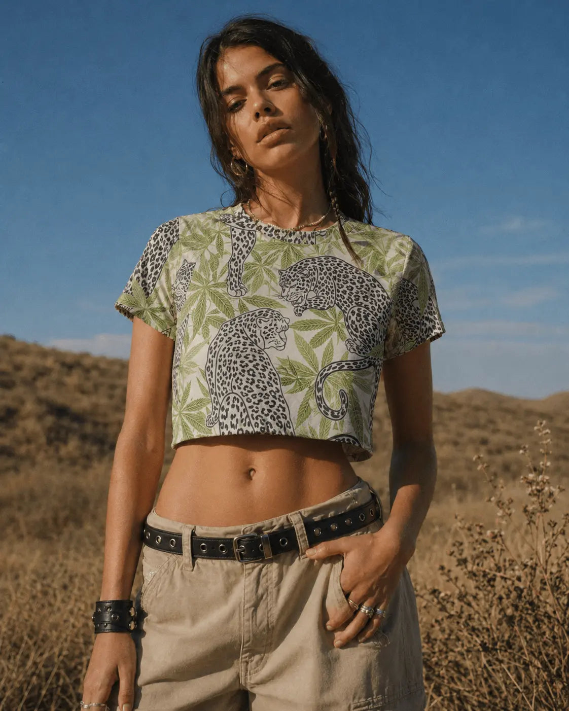 Leopard Cropped Raglan T-Shirt