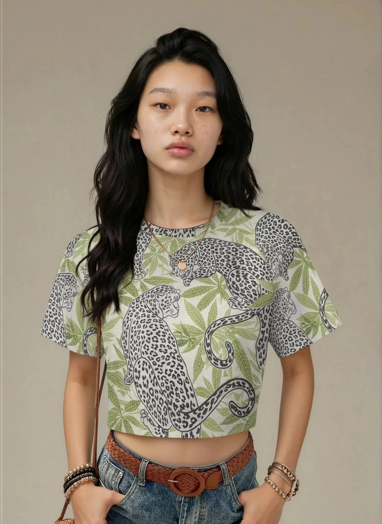 Leopard Cropped Raglan T-Shirt
