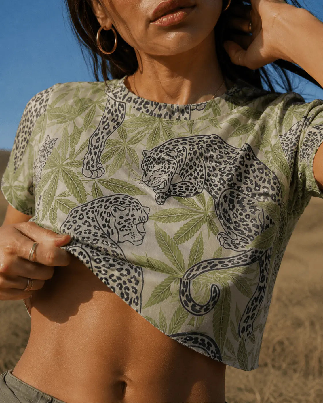 Leopard Cropped Raglan T-Shirt