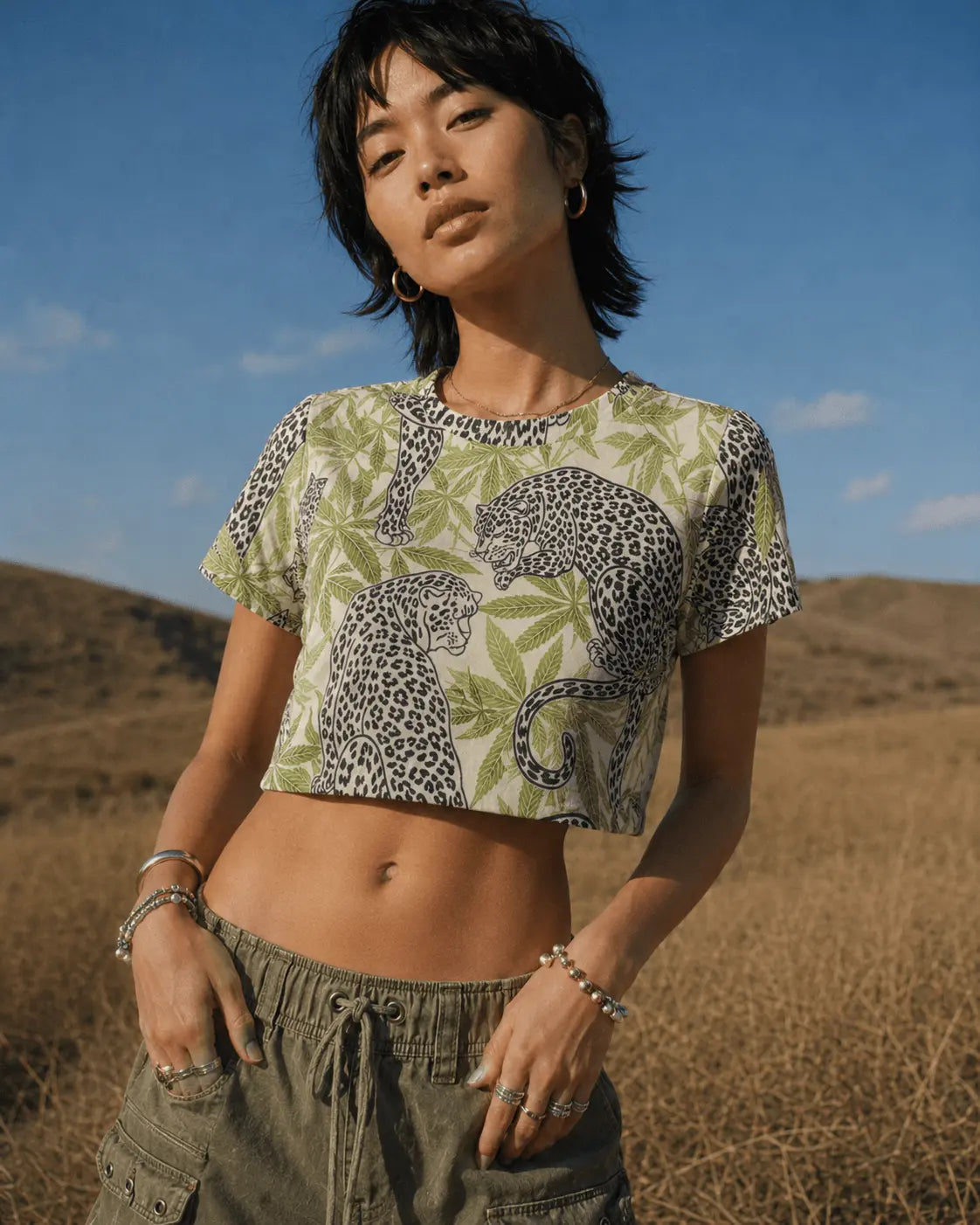 Leopard Cropped Raglan T-Shirt