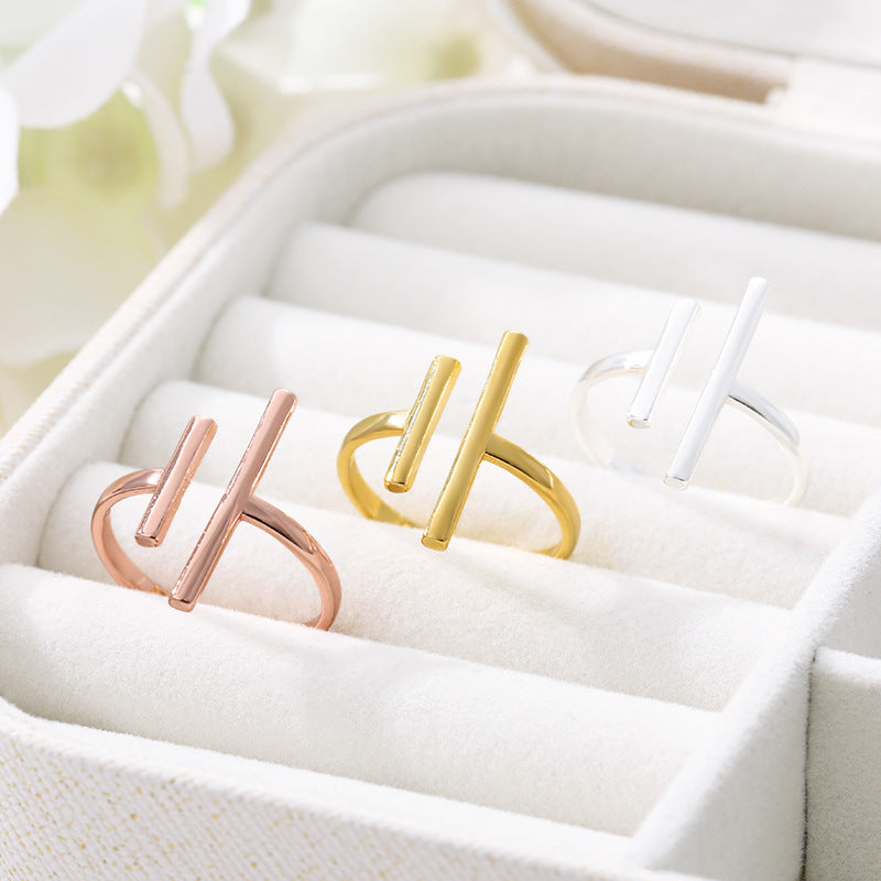 Parallel Bars Simple Ring Stainless Steel Ladies Ring