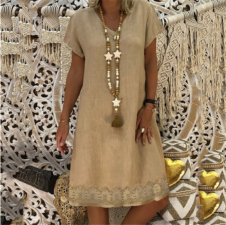 Digital Printed V-Neck Short Sleeve Dress