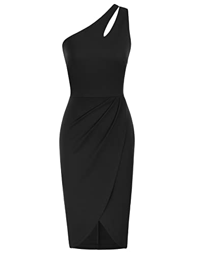 GRACE KARIN Women Sexy Sequin Cutout Bodycon One Shoulder Ruched Cocktail Dress Black S