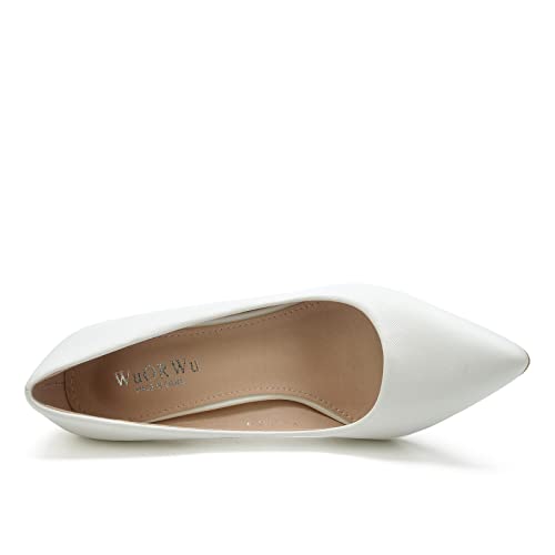 WuORWu Women's Closed Pointed Toe Classic Dress Shoes Silver Heel Pumps (Silver 8)