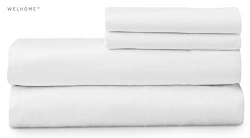 Welhome Soft Finish 100% Cotton Percale Sheet | 4 Piece Set | Full Size | White |