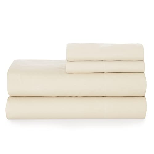 Welhome Soft Finish 100% Cotton Percale Sheet | 4 Piece Set | Full Size | White |