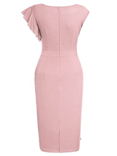 AISIZE Women's Pinup Vintage Ruffle Sleeves Cocktail Party Pencil Dress Small Pink