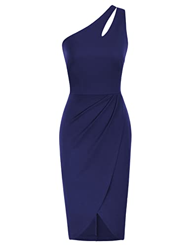 GRACE KARIN Women Sexy Sequin Cutout Bodycon One Shoulder Ruched Cocktail Dress Black S