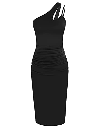 GRACE KARIN Women Sexy Sequin Cutout Bodycon One Shoulder Ruched Cocktail Dress Black S