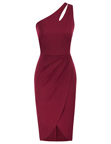 GRACE KARIN Women Sexy Sequin Cutout Bodycon One Shoulder Ruched Cocktail Dress Black S