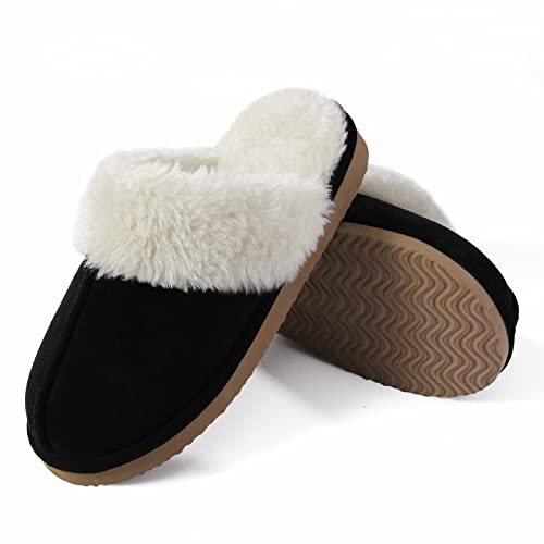Litfun Women's Fuzzy Memory Foam Slippers Fluffy Winter House Shoes Indoor and Outdoor, Brown 7-7.5