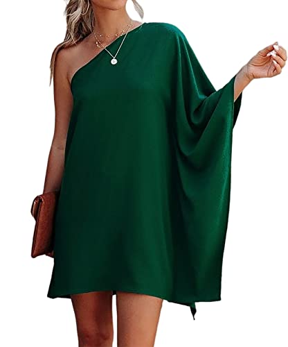 Jhsnjnr Women's One ShouldJhsnjnrer Dress Batwing Sleeve Mini Dress Elegant Sexy Party Club Dresses Army Green