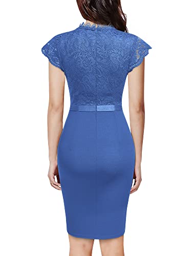 Miusol Women's Retro Floral Lace Ruffle Style Cocktail Mini Dress Navy Blue