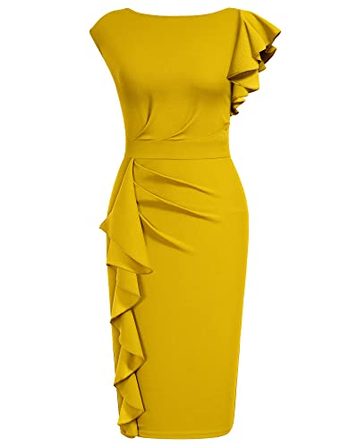 AISIZE Women's Pinup Vintage Ruffle Sleeves Cocktail Party Pencil Dress Small Pink