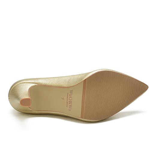 WuORWu Women's Closed Pointed Toe Classic Dress Shoes Silver Heel Pumps (Silver 8)