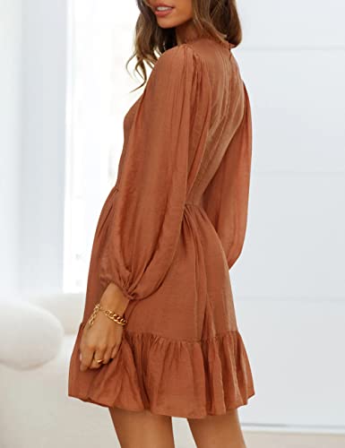 ADEWEL Women's Long Sleeve Mock Neck Ruffle Mini Dress