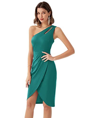 GRACE KARIN Women Sexy Sequin Cutout Bodycon One Shoulder Ruched Cocktail Dress Black S