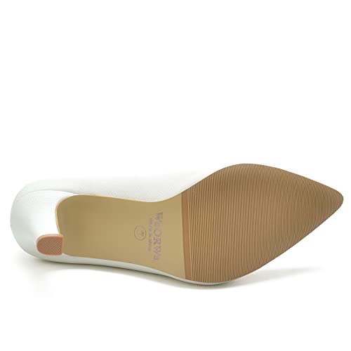 WuORWu Women's Closed Pointed Toe Classic Dress Shoes Silver Heel Pumps (Silver 8)