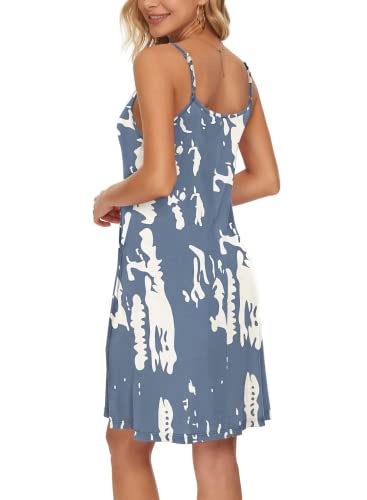 WNEEDU Women Summer Dress Sexy V Neck Button Down Floral Print Swing Mini Tunic Dress with Pockets (XL, Rose White)