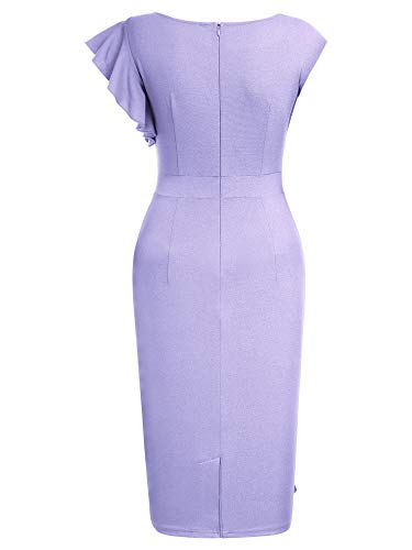 AISIZE Women's Pinup Vintage Ruffle Sleeves Cocktail Party Pencil Dress Small Pink