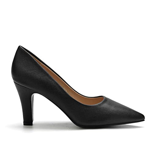 WuORWu Women's Closed Pointed Toe Classic Dress Shoes Silver Heel Pumps (Silver 8)