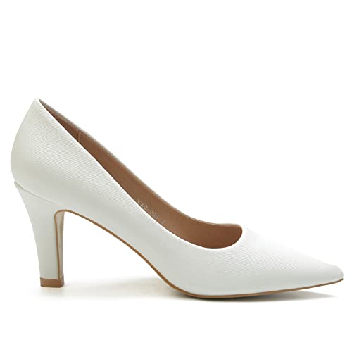 WuORWu Women's Closed Pointed Toe Classic Dress Shoes Silver Heel Pumps (Silver 8)
