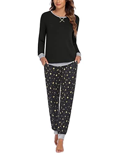 Ekouaer Women's Long Sleeve Pj Soft Crew Neck Pajama Long Sleeve Sweatshirt with Long Pants Red Plaid,Medium