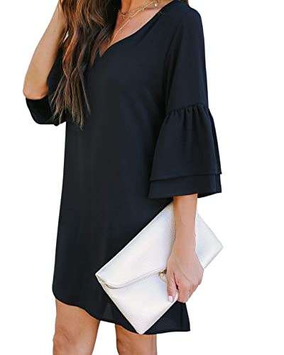 Women's Dress Sweet & Cute V-Neck Bell Sleeve Shift Dress Mini Dress