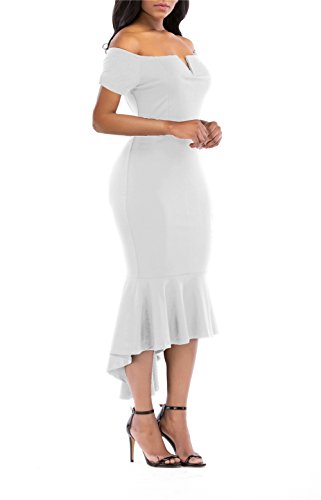 KISSMODA Formal Evening Party Midi Bodycon Dresses for Ladies Short Sleeve V Neck Design Fishtail Dress
