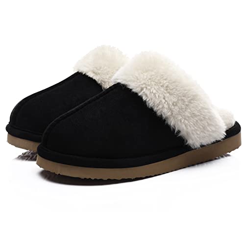 Litfun Women's Fuzzy Memory Foam Slippers Fluffy Winter House Shoes Indoor and Outdoor, Brown 7-7.5