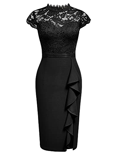 Miusol Women's Retro Floral Lace Ruffle Style Cocktail Mini Dress