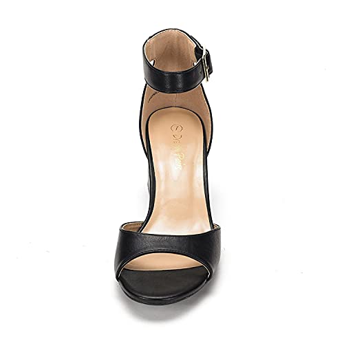 DREAM PAIRS Women's Chunkle Black Pu Low Heel Pump Sandals Size 7.5 M US