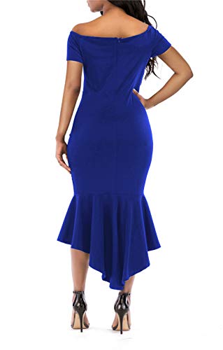 KISSMODA Formal Evening Party Midi Bodycon Dresses for Ladies Short Sleeve V Neck Design Fishtail Dress