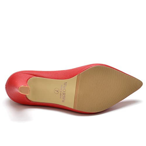 WuORWu Women's Closed Pointed Toe Classic Dress Shoes Silver Heel Pumps (Silver 8)